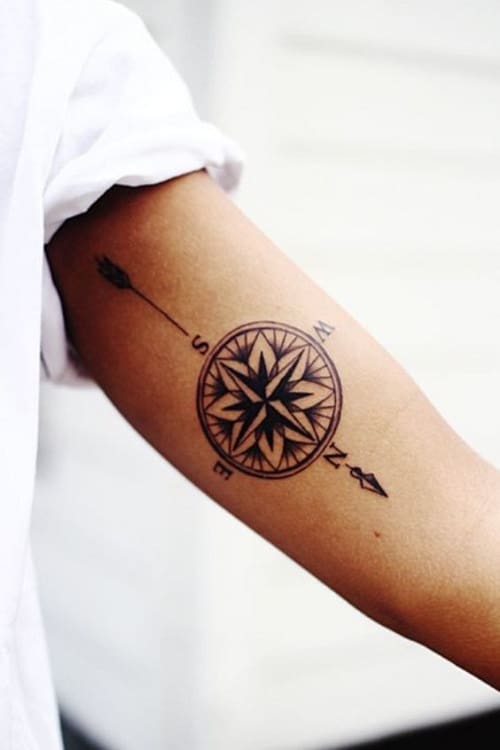 Black Compass Waterproof Temporary Tattoo Sticker Geometric - Temu