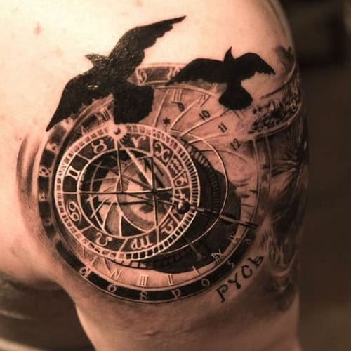 Realistic Compass Geometric Tattoo