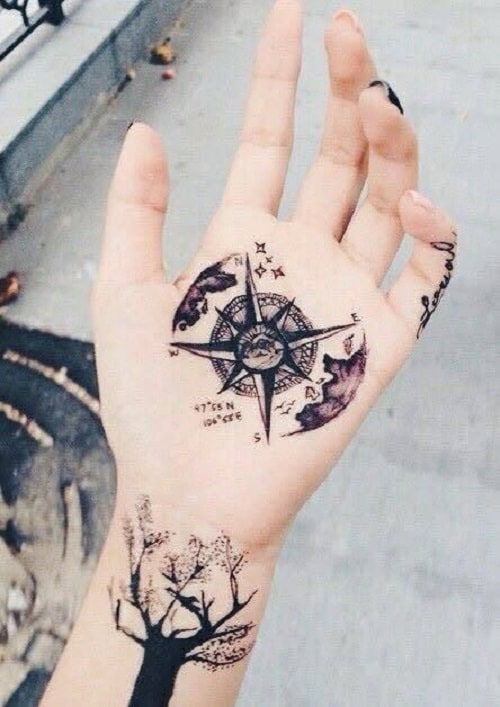 Compass Tattoo with Clouds and Stars