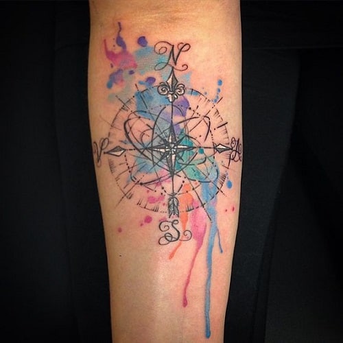 Compass Tattoo with Color Splash