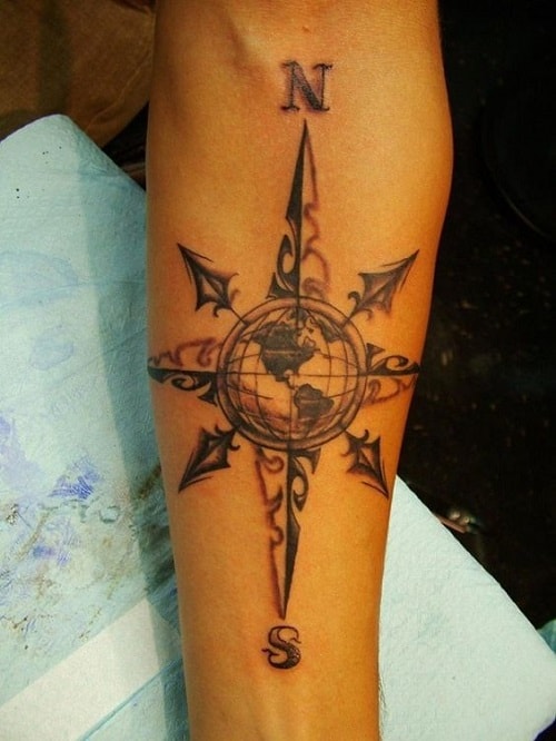 Compass Tattoo with Earth on Middle