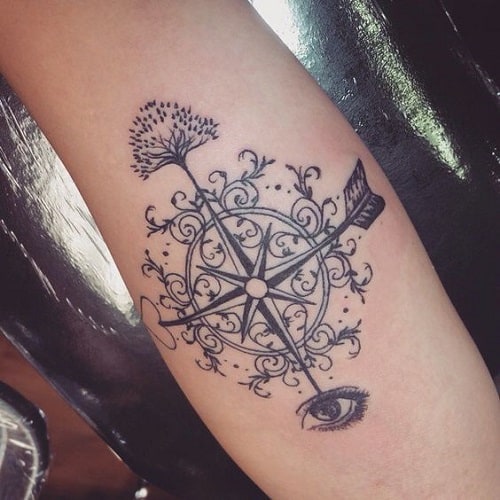 Compass Tattoo with Eye and Tree