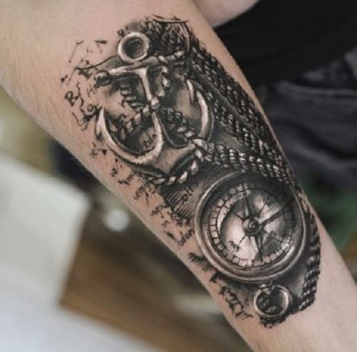 Compass Tattoo with Rope and Anchor