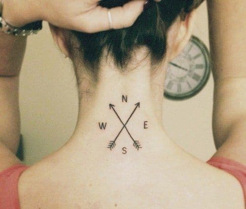 Compass Tattoo with X Arrows on Neck