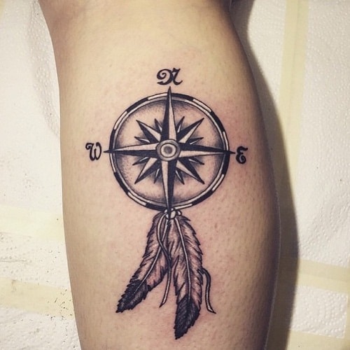 Compass with Feather Tattoo
