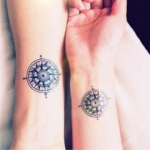 Couples Compass Tattoo on Arms