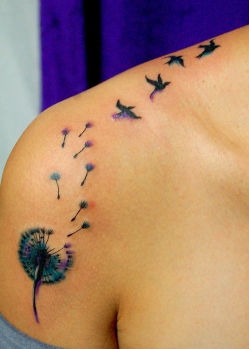 Dandelion and Bird Tattoos