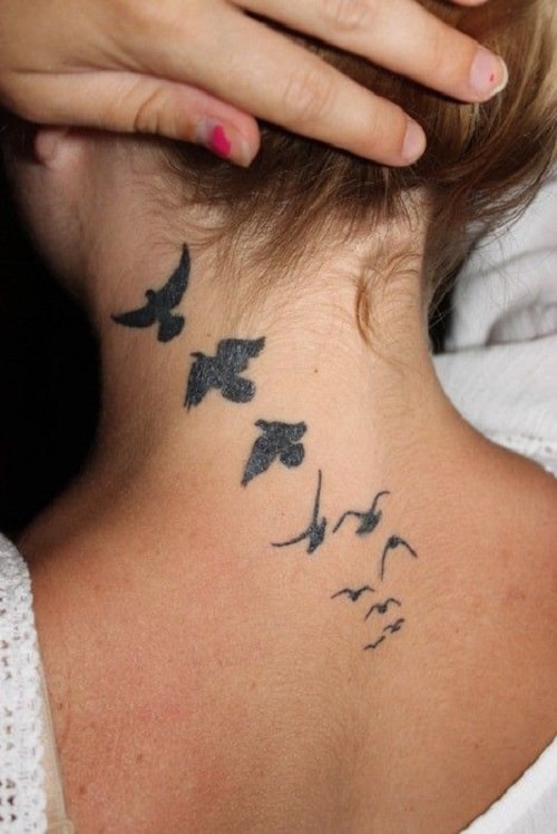 Flying Bird Tattoos on Neck