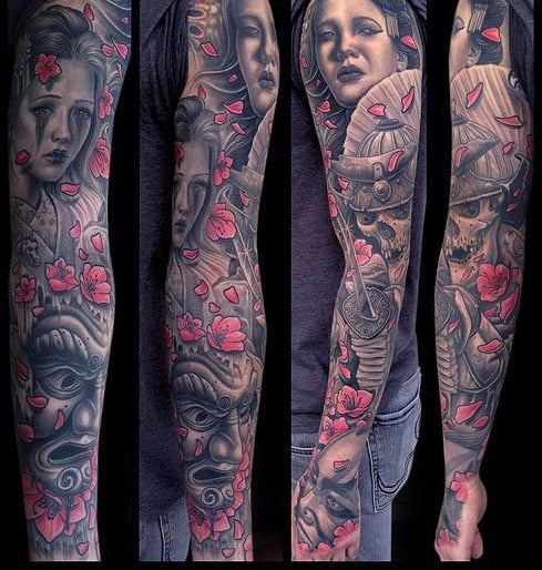 Geisha and Samurai Full Sleeve Tattoo