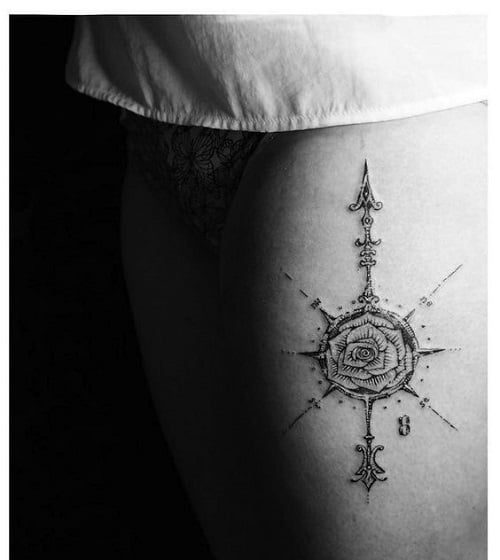 Rose And Compass Tattoo Thigh  Tattoo Designs Tattoo Pictures