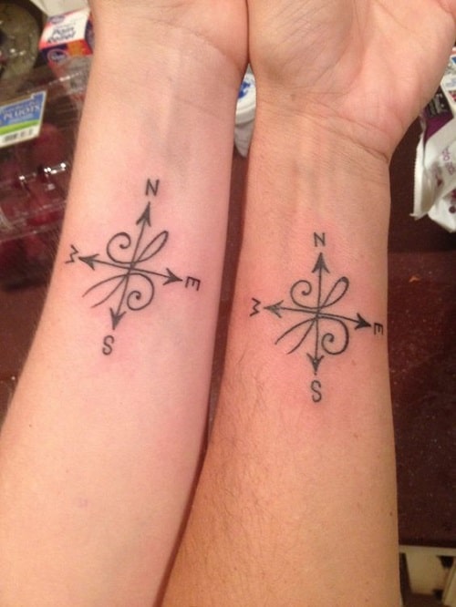 Love and Friendship Compass Tattoo Partners