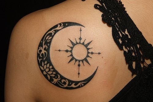 Luna and Sol Tribal Compass Tattoos