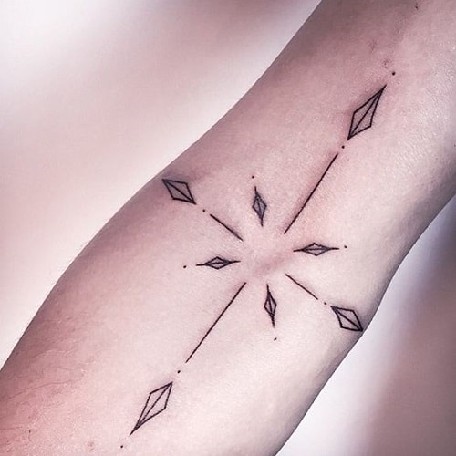 Minimalistic Compass Tattoo with Arrow Ends