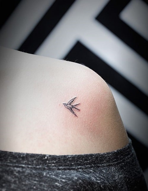 Perfect Small Bird Tattoo on Shoulder