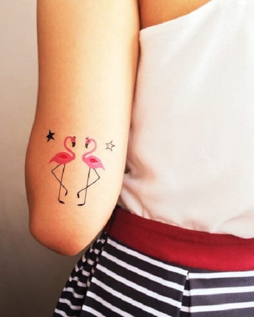 Pink Flamingo Bird Tattoos with Stars