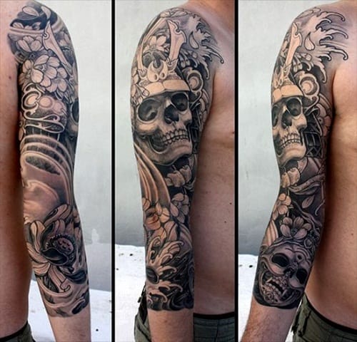 Samurai Skull Tattoo with Cherry Blossoms