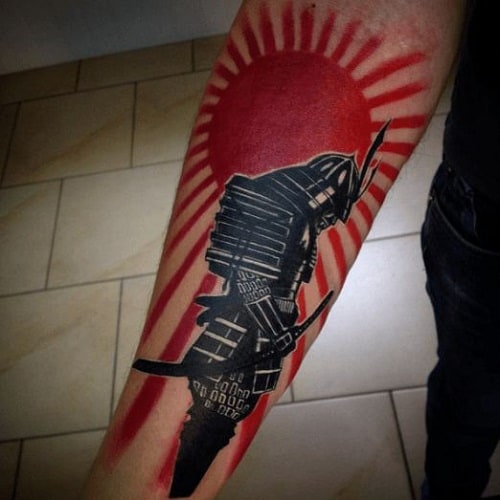 Samurai Tattoo with Red Sun