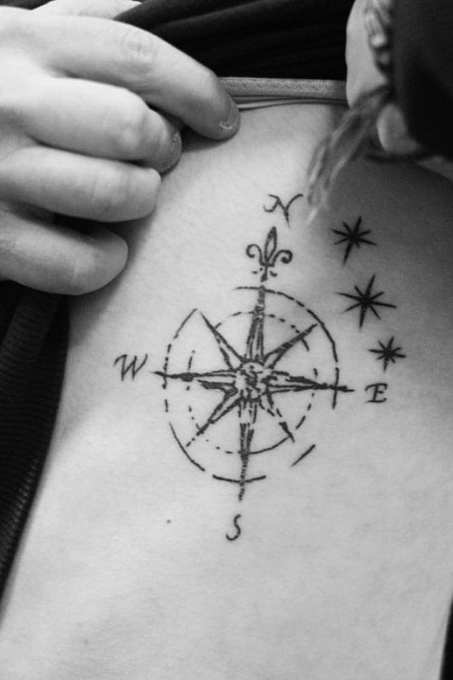 Simple Compass Tattoo with Stars