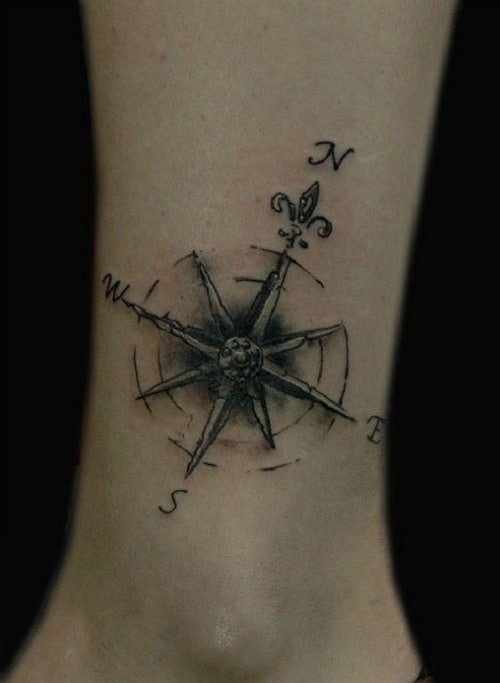 Simple Leg Compass Tattoo for Men and Women