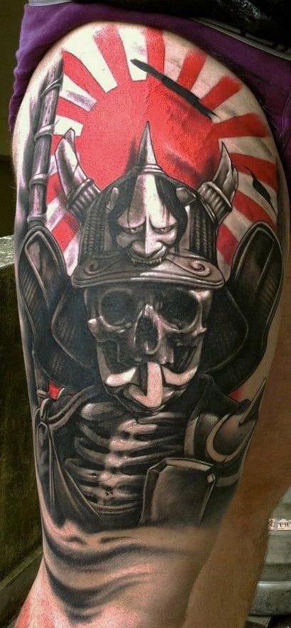 Skull Samurai Tattoo with Red Sun