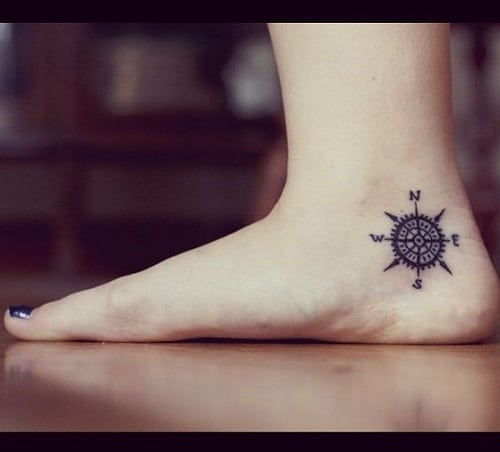 Small Compass Tattoo on Ankle