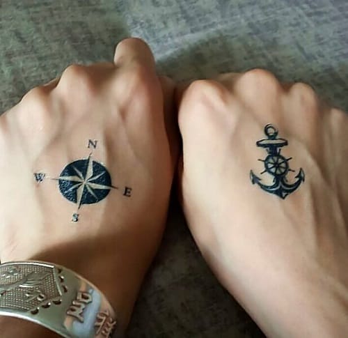 Small Compass Tattoo on Hand