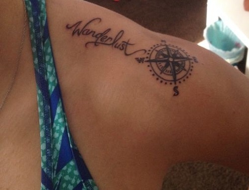 Small Compass Tattoo with Wanderlust Writing
