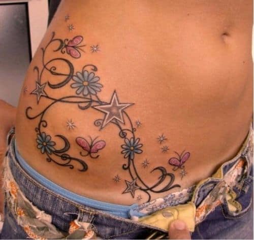 Star Tattoos With Flowers