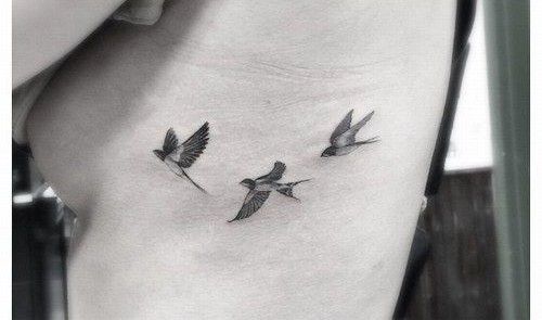 Three Bird Tattoos on Side
