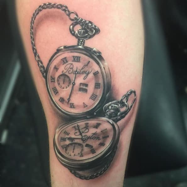 Pocket Watch Children Tattoo by Caleb Cashew