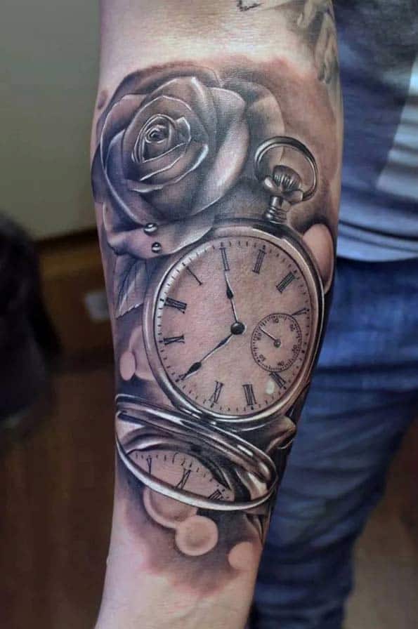 Pocket Watch Tattoo on Forearm by Emilio Winter