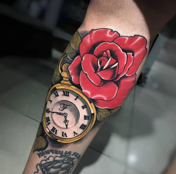 Colorful Pocket Watch Tattoo by Santiago Buriticá