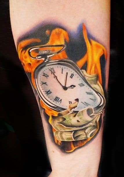 Melting Pocket Watch Tattoo by Acosta Tattoo