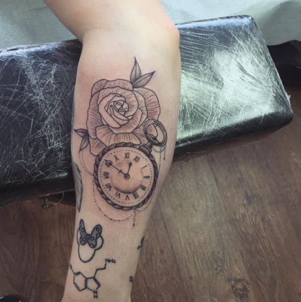 Pocket Watch Tattoo on Forearm by Matt Roe