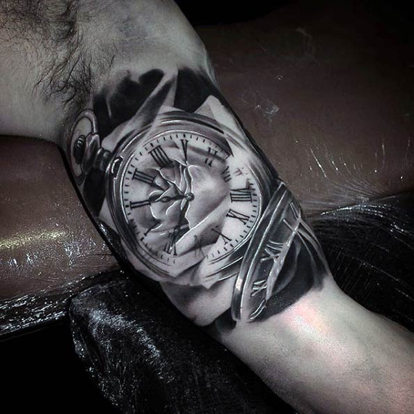 Blackwork Pocket Watch Tattoo by Todd Bailey