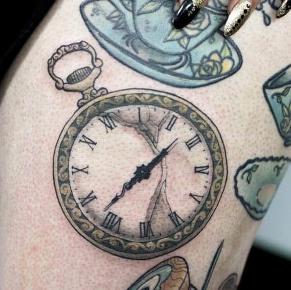 Open-Face Pocket Watch Tattoo by Nick Hart