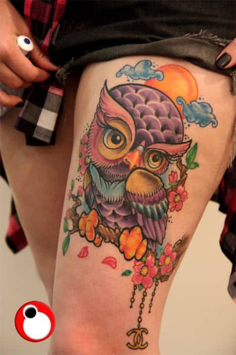 Colorful Girly Owl Tattoos