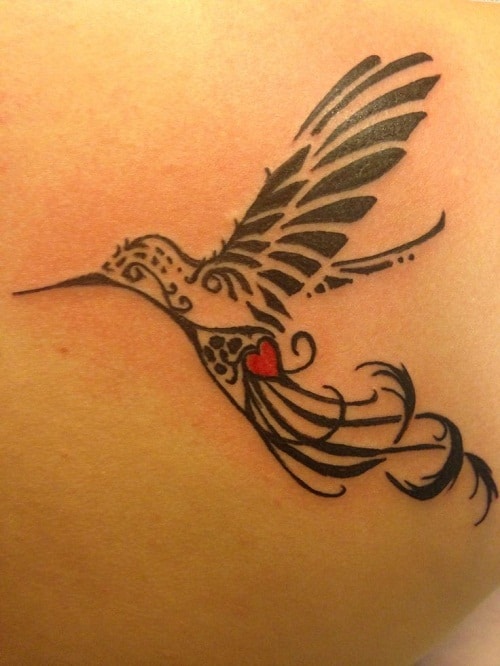 Bird with Red Heart tribal Tattoos