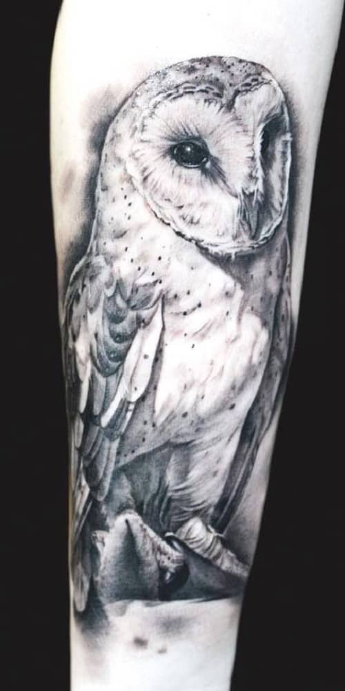 Black and White Owl Tattoo