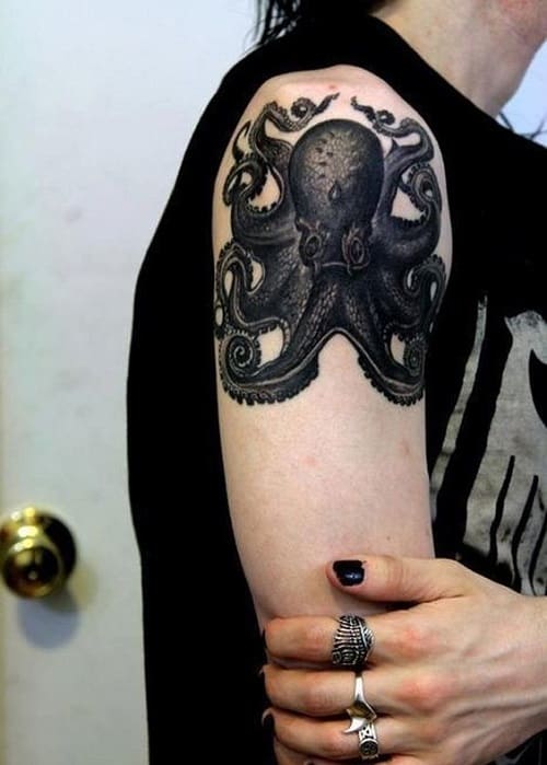 Black Octopus Tattoo On Arm