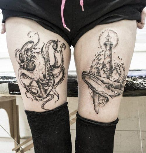 Schwarzes einfaches Oktopus Tattoo