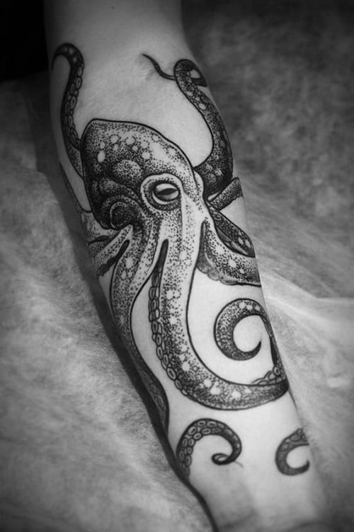 Zwarte Witte Octopus Tattoo