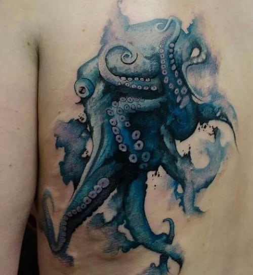 Blue Octopus Tattoo On Back