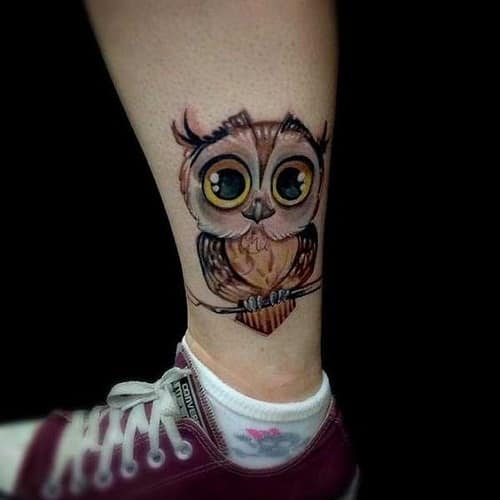 Brown Baby Owl with Big Eyes Tattoo