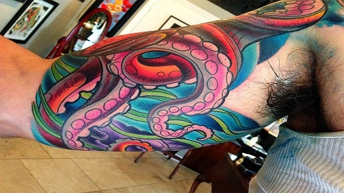 Colorful Octopus Tentacles on Sleeve Tattoo