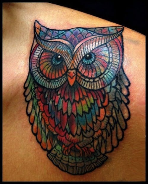 Colorful Owl Tattoo