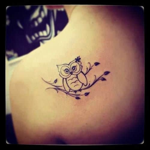 Cute Owl Tattoo on Back