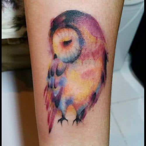 Cute Shy Owl Watercolor Tattoo