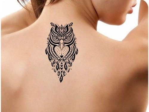 Detailed Black Owl Tattoo