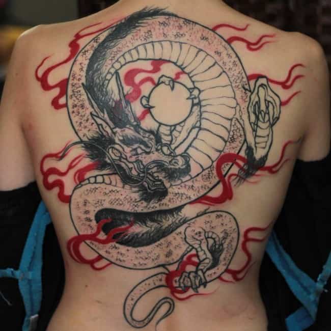 dragon tattoo on woman's back